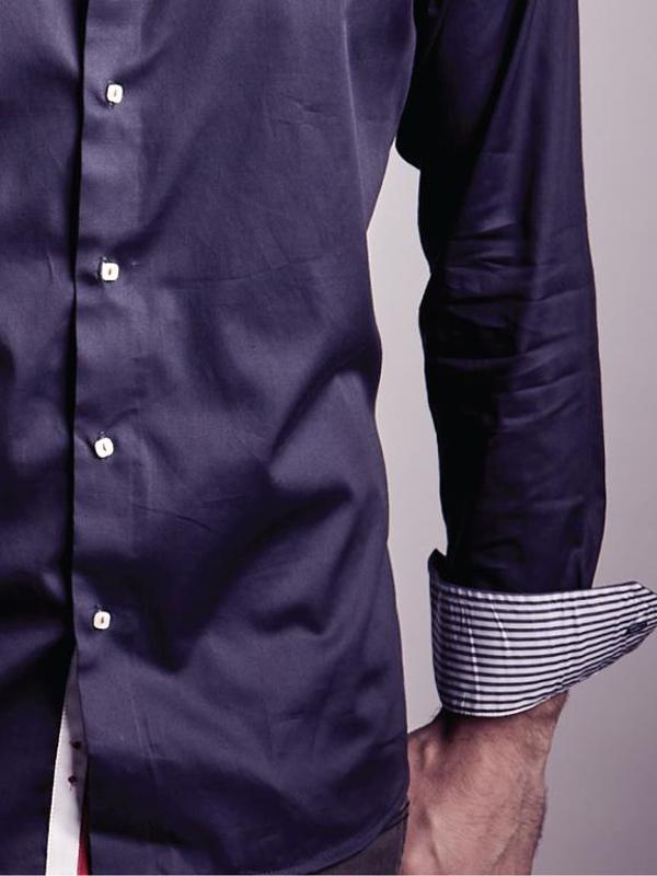 Capstan Navy Solid Full Sleeve Single Cuff Slim Fit Party Wear Blended Shirt