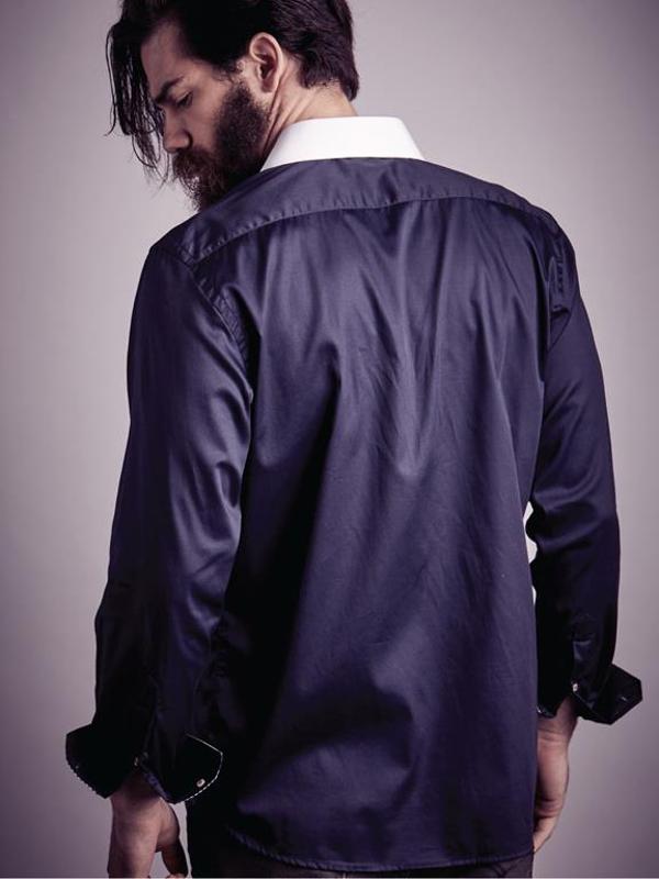 Capstan Navy Solid Full Sleeve Single Cuff Slim Fit Party Wear Blended Shirt