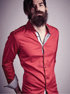 Capstan Red Solid Full Sleeve Single Cuff Slim Fit Party Wear Blended Shirt