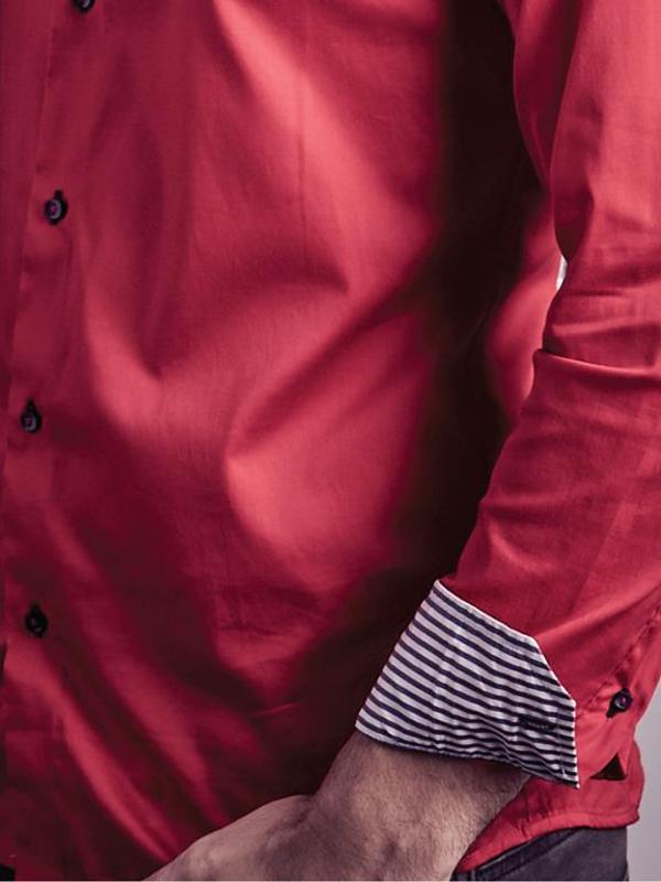 Capstan Red Solid Full Sleeve Single Cuff Slim Fit Party Wear Blended Shirt