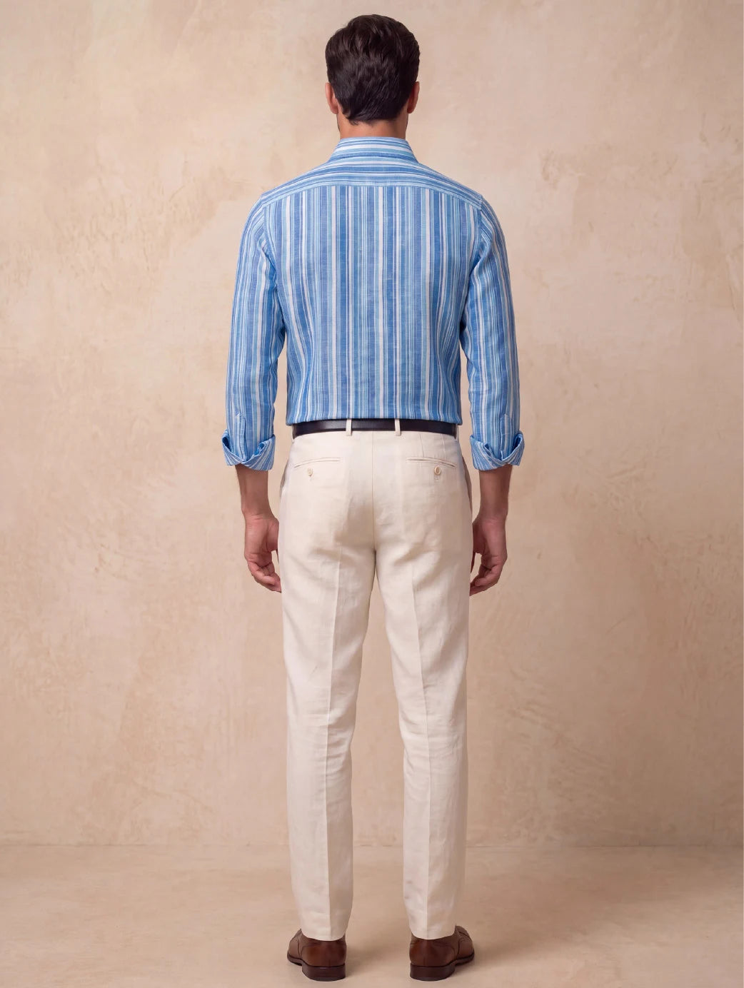 Positano Blue Striped Full Sleeve Single Cuff Classic Fit Semi Formal European Flax Linen Shirt