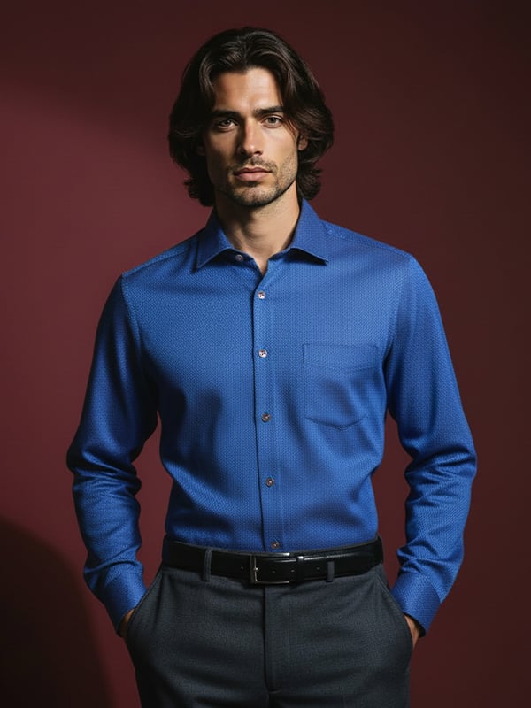 Dolcetto Navy Solid Full Sleeve Single Cuff Classic Fit Semi Formal Dark Silk Touch Egyptian Giza Cotton Shirt