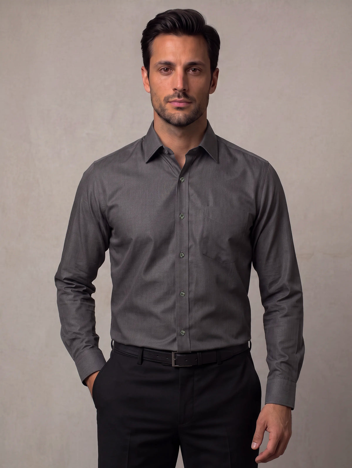 Fil A Fil Black Solid Full Sleeve Single Cuff Classic Fit Semi Formal Dark Cotton Shirt