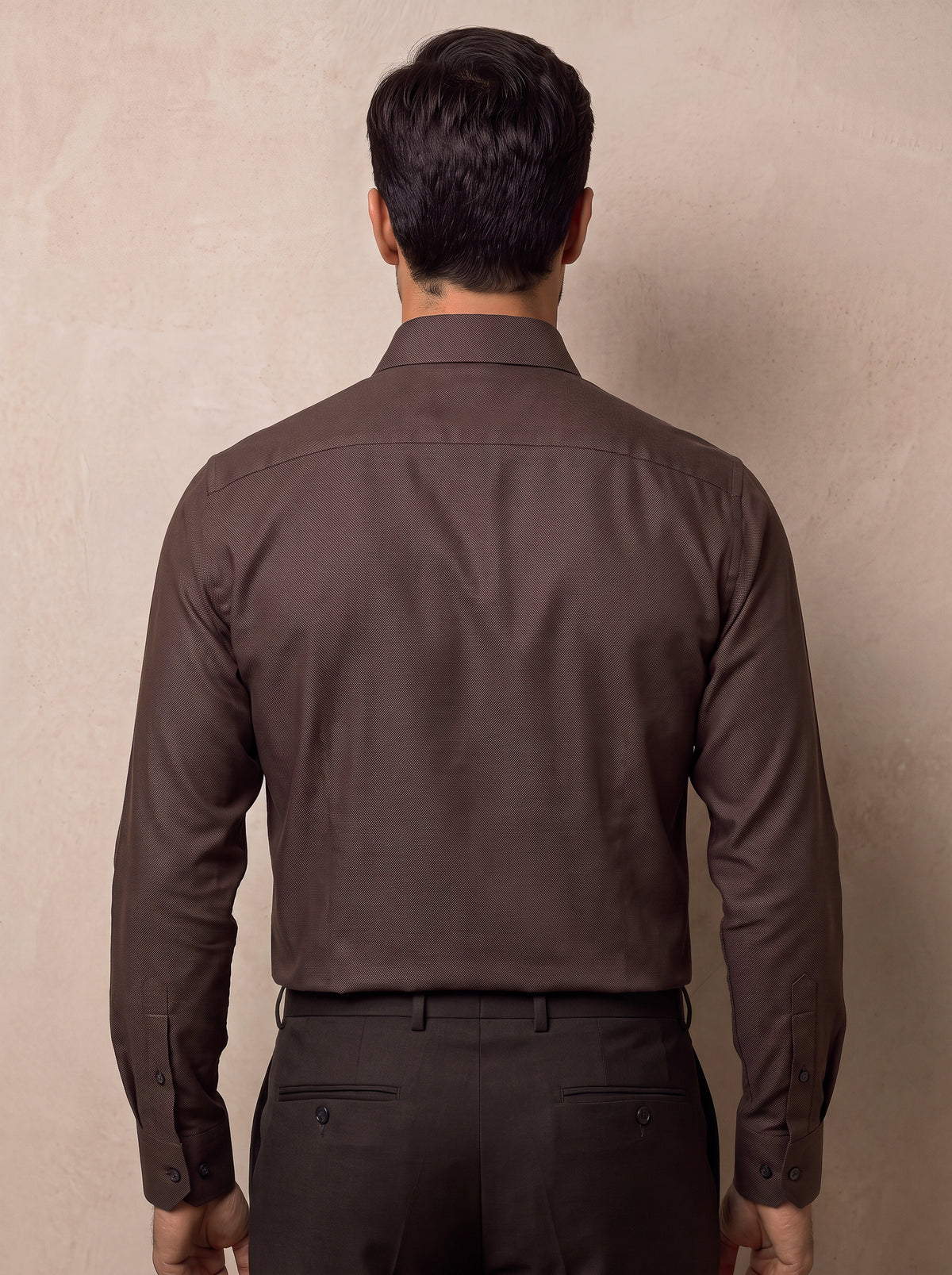 Marzeno Brown Solid Full Sleeve Single Cuff Tailored Fit Semi Formal Dark Two Ply Mercerized Cotton Shirt