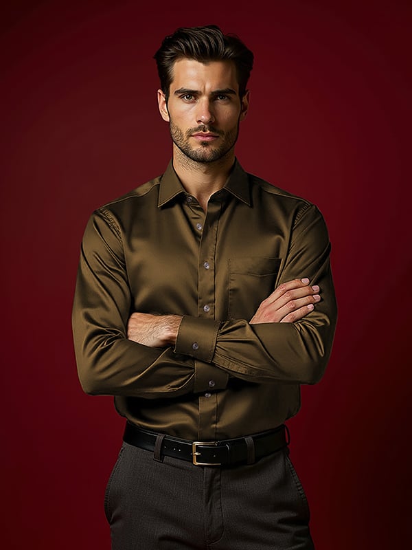 Fine Twill Chocolate Solid Full Sleeve Single Cuff Classic Fit Semi Formal Super Fine Cotton Shirt