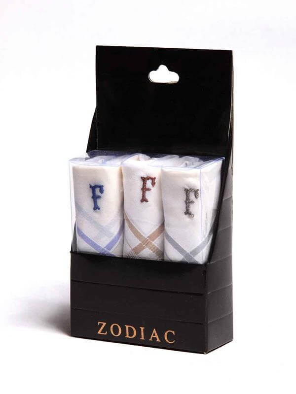 Initial "F" White handkerchief with a colour border - 3 pcs pack