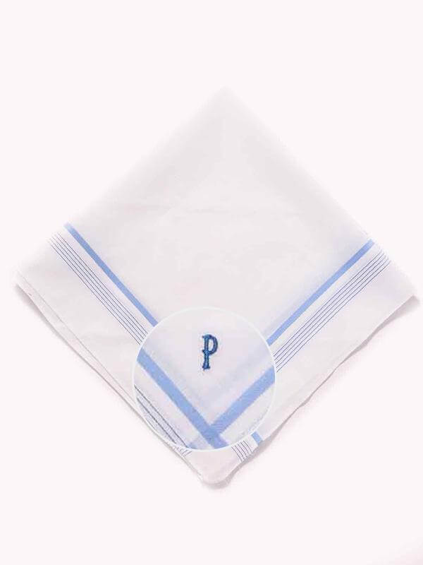 Initial "P" White handkerchief with a colour border - 3 pcs pack