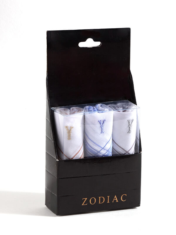 Initial "Y" White handkerchief with a colour border - 3 pcs pack