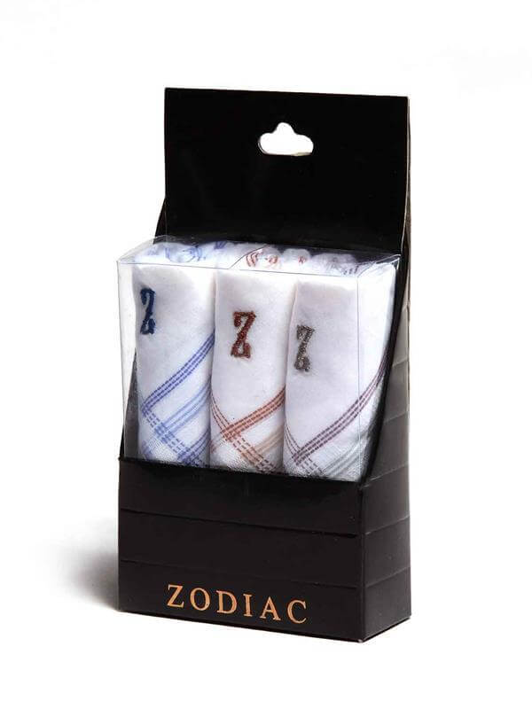 Initial "Z" White handkerchief with a colour border - 3 pcs pack