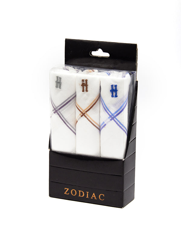 Initial “H” White Handkerchief With A Colour Border – 3 piece pack