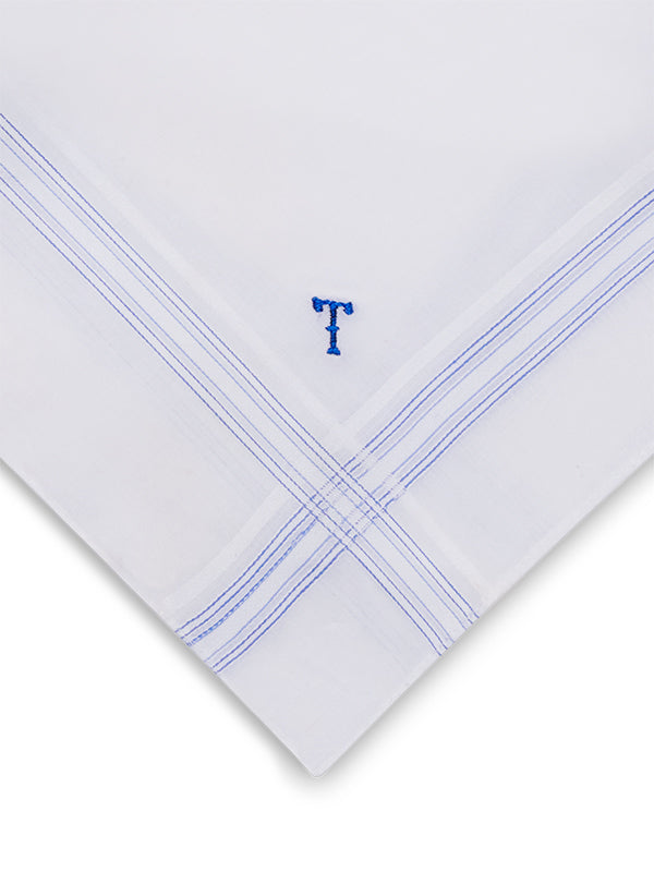 Initial “T” White Handkerchief With A Colour Border – 3 piece pack
