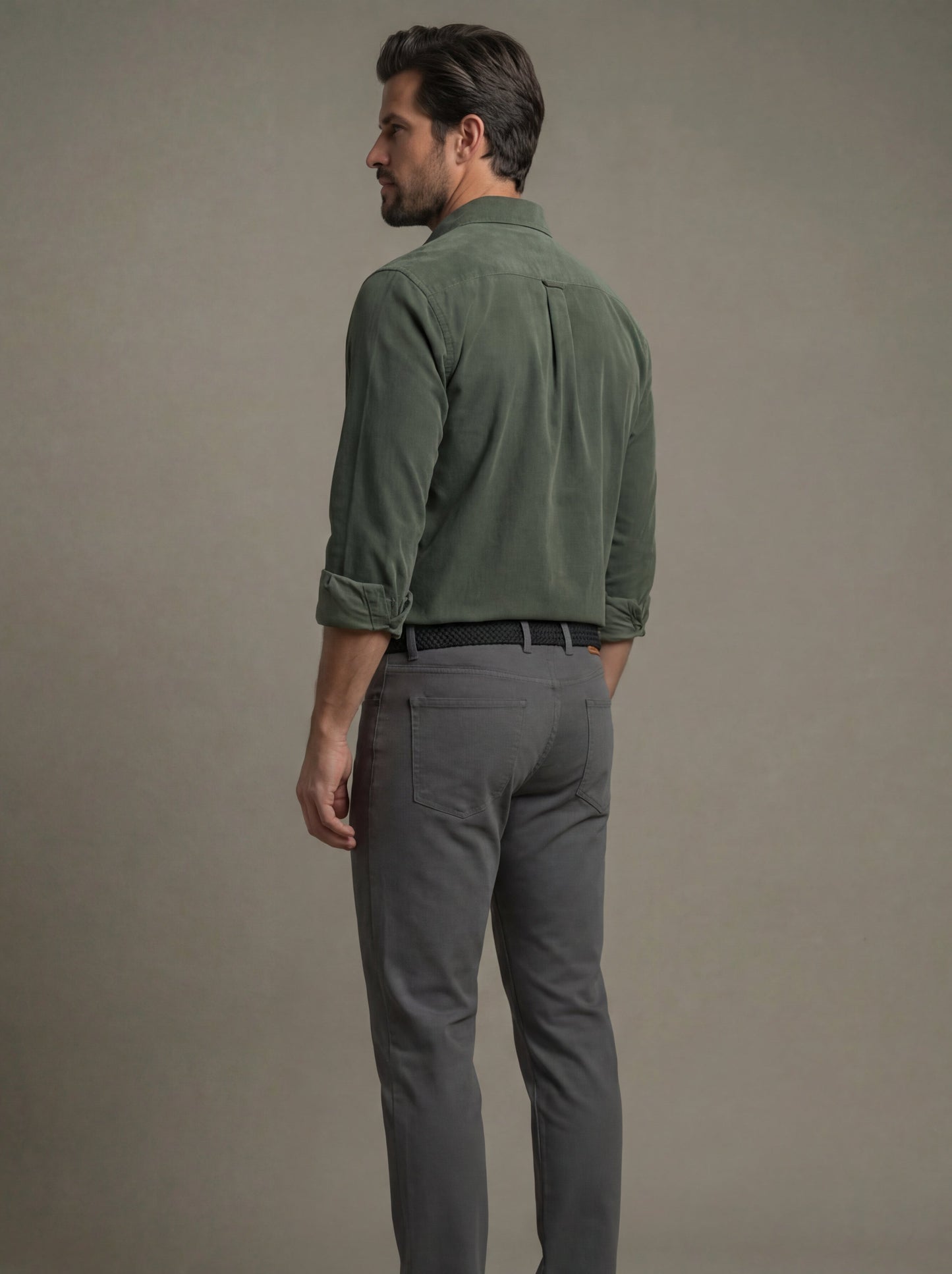 Detry Corduroy Garment Dyed Green Full Sleeve Tailored Fit Casual Cotton Shirt