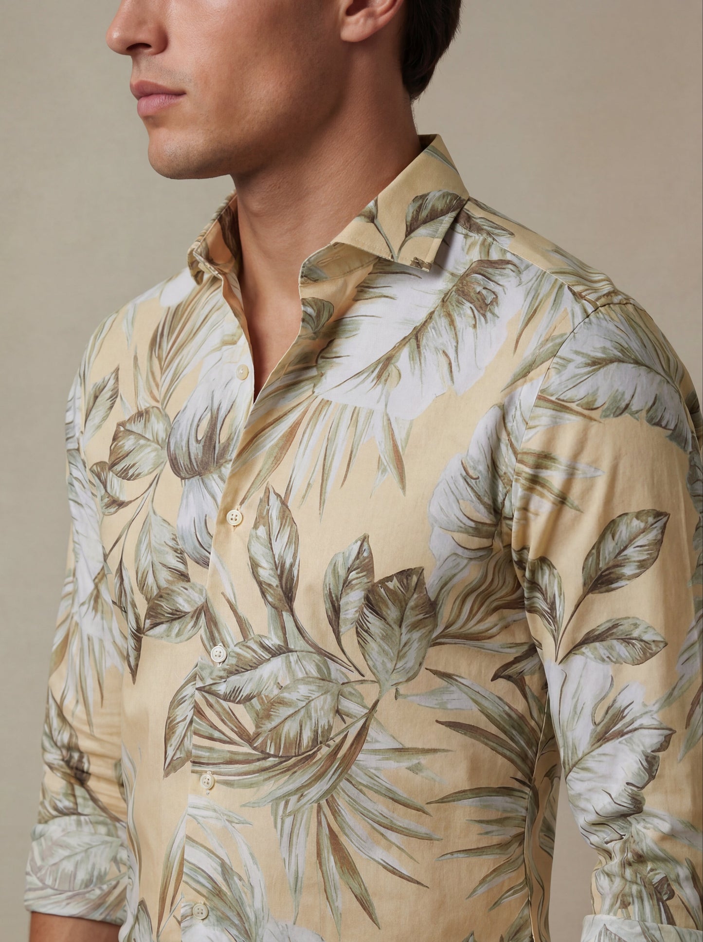 Chico Cream Printed Full Sleeve Single Cuff Slim Fit Party Wear Viscose Shirt