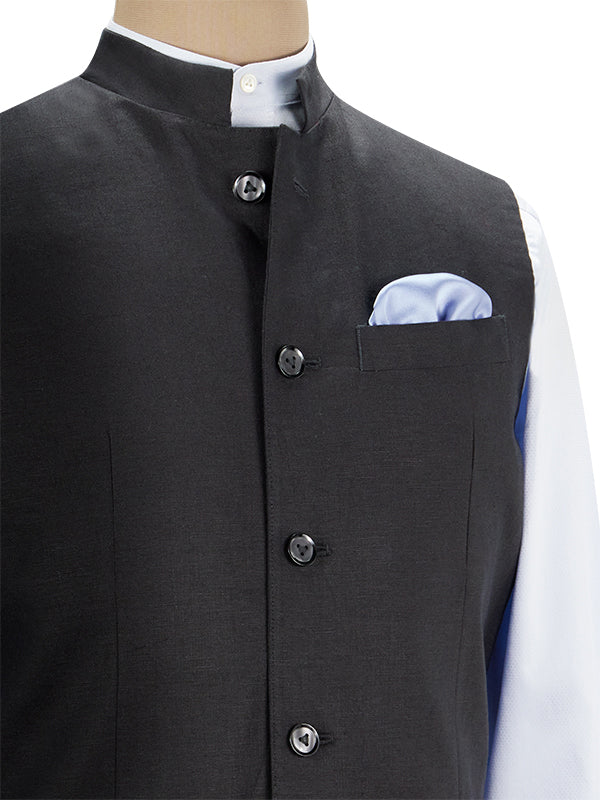 Positano Black Ceremonial Pure Linen Sleeveless Jodhpuri