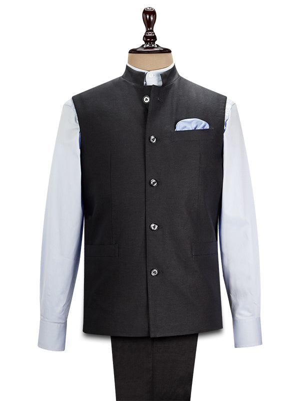 Positano Black Ceremonial Pure Linen Sleeveless Jodhpuri