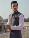 Pollone Dark Grey Poly Wool Sleeveless Jodhpuri