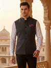 Biella Dark Grey Pure Wool 120's Sleeveless Jodhpuri