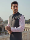Biella Dark Grey Pure Wool 160's Sleeveless Jodhpuri