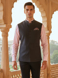 Biella Dark Grey Pure Wool 130's Sleeveless Jodhpuri