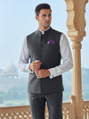 Biella Dark Grey Pure Wool 120's Sleeveless Jodhpuri