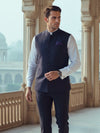 Biella Navy Pure Wool 160's Sleeveless Jodhpuri