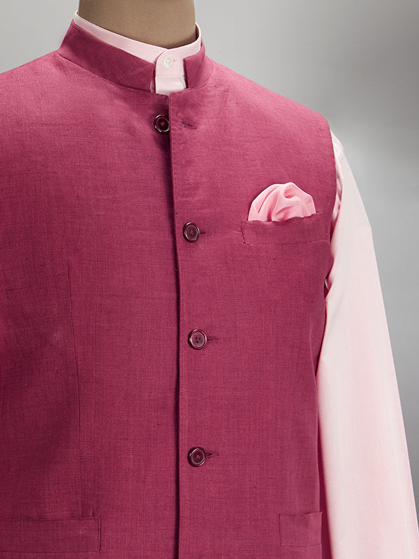 Positano Wine Ceremonial Pure Linen Sleeveless Jodhpuri