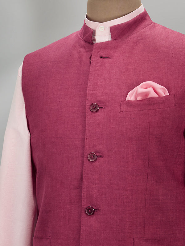 Positano Wine Ceremonial Pure Linen Sleeveless Jodhpuri