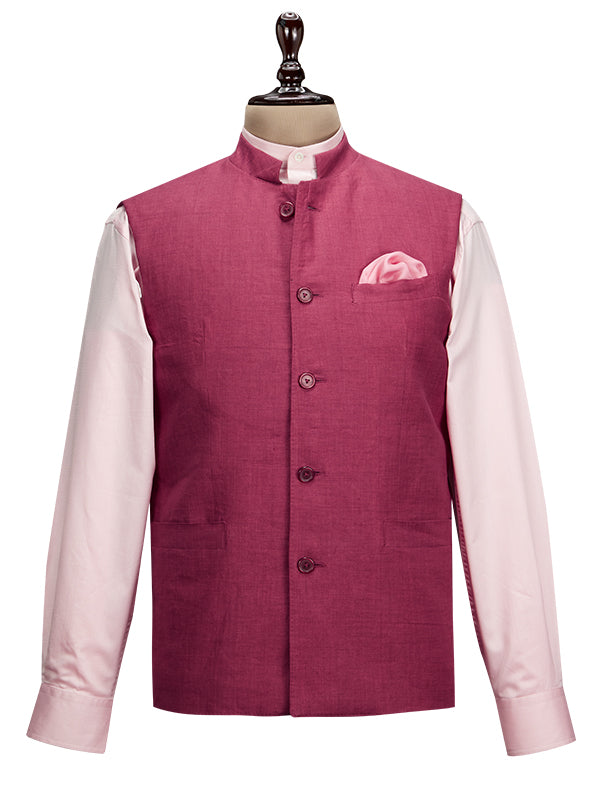 Positano Wine Ceremonial Pure Linen Sleeveless Jodhpuri