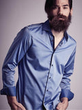 Lavo Blue Solid Full Sleeve Single Cuff Slim Fit Party Wear Blended Shirt