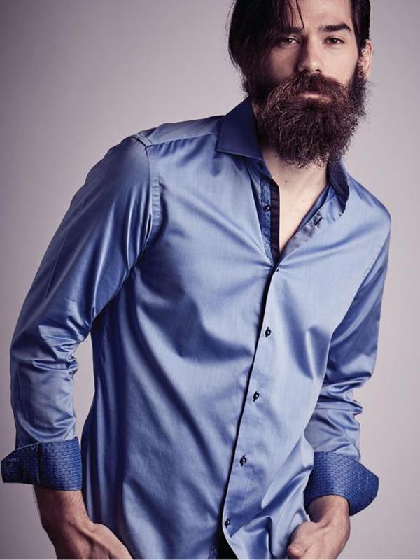 Lavo Blue Solid Full Sleeve Single Cuff Slim Fit Party Wear Blended Shirt