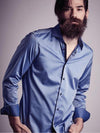 Lavo Blue Solid Full Sleeve Single Cuff Slim Fit Party Wear Blended Shirt
