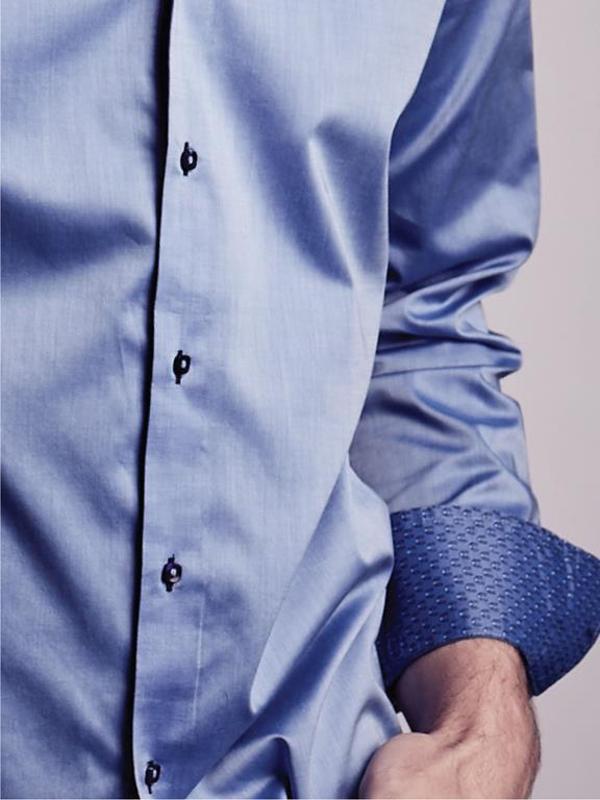Lavo Blue Solid Full Sleeve Single Cuff Slim Fit Party Wear Blended Shirt