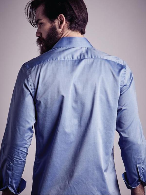 Lavo Blue Solid Full Sleeve Single Cuff Slim Fit Party Wear Blended Shirt