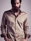 Lavo Camel Solid Full Sleeve Single Cuff Slim Fit Party Wear Blended Shirt