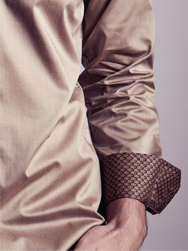 Lavo Camel Solid Full Sleeve Single Cuff Slim Fit Party Wear Blended Shirt