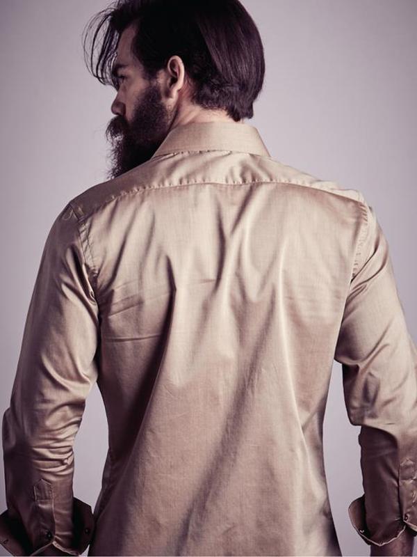 Lavo Camel Solid Full Sleeve Single Cuff Slim Fit Party Wear Blended Shirt