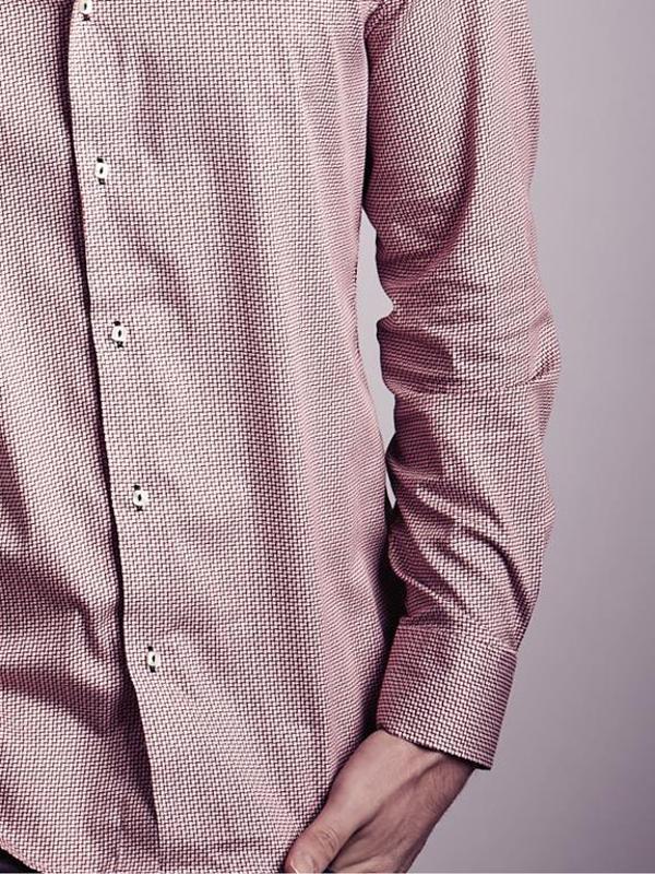 Myst Red Printed Full Sleeve Single Cuff Slim Fit Party Wear Blended Shirt