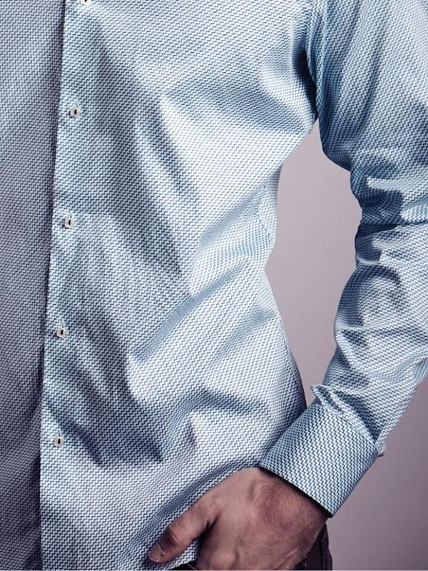 Myst Turquoise Printed Full Sleeve Single Cuff Slim Fit Party Wear Blended Shirt
