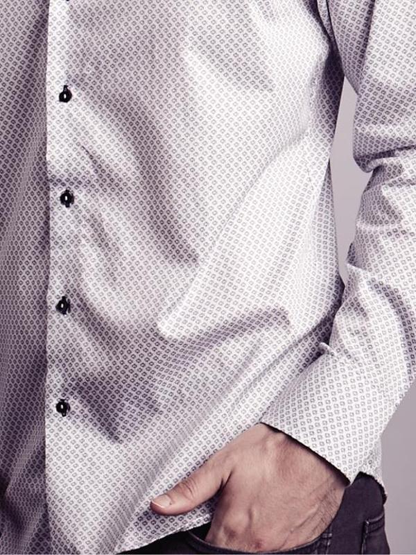 Nemo White Printed Full Sleeve Single Cuff Slim Fit Party Wear Blended Shirt