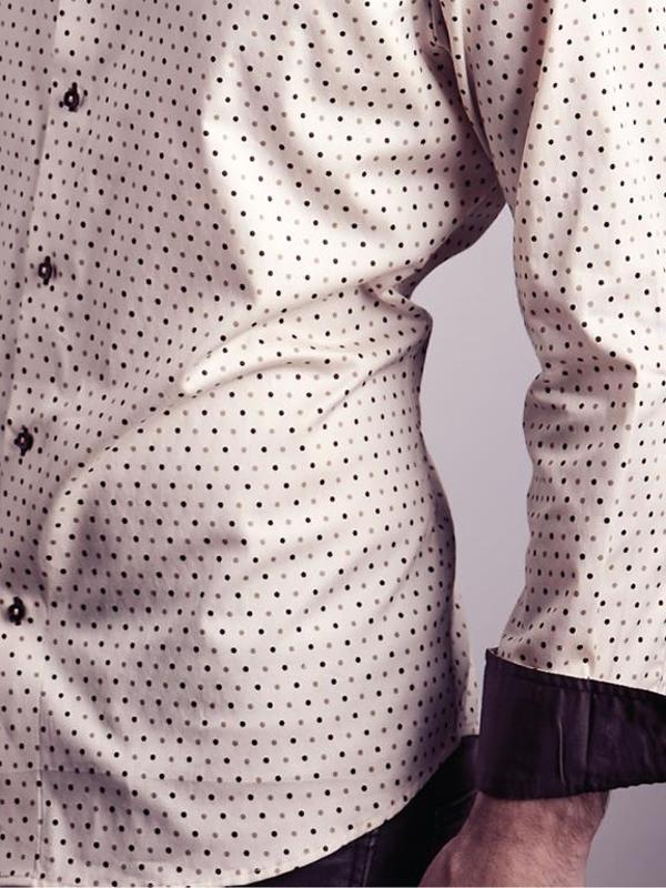 Noya Cream Printed Full Sleeve Single Cuff Slim Fit Party Wear Blended Shirt