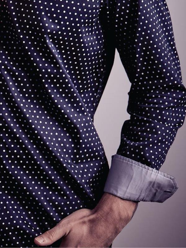 Noya Navy Printed Printed Full Sleeve Single Cuff Slim Fit Party Wear Blended Shirt