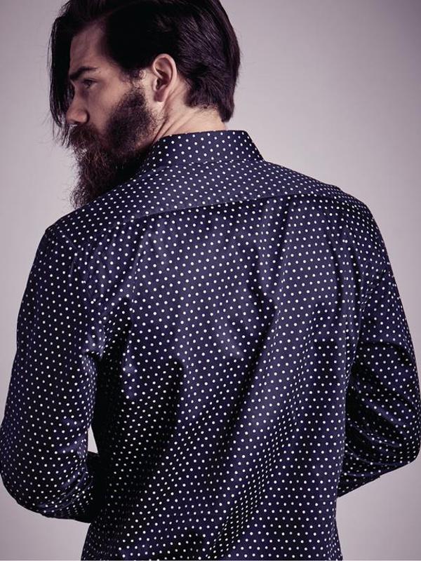 Noya Navy Printed Printed Full Sleeve Single Cuff Slim Fit Party Wear Blended Shirt