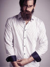 Noya White Printed Full Sleeve Single Cuff Slim Fit Party Wear Blended Shirt