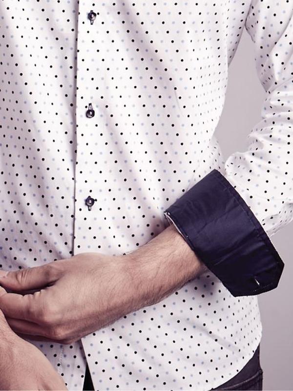 Noya White Printed Full Sleeve Single Cuff Slim Fit Party Wear Blended Shirt