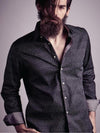 Pacha Black Printed Full Sleeve Single Cuff Slim Fit Party Wear Blended Shirt