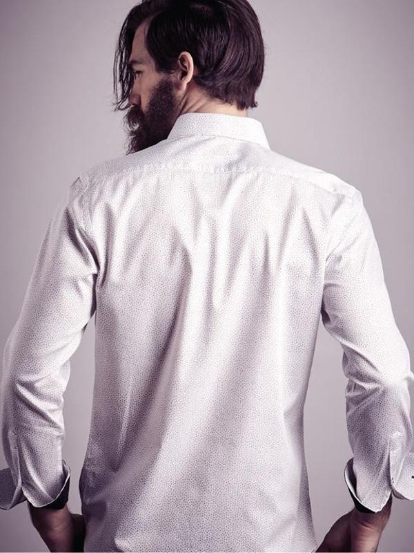 Pacha White Printed Full Sleeve Single Cuff Slim Fit Party Wear Blended Shirt