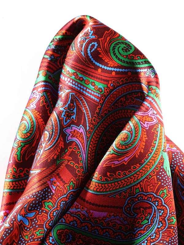 Maroon/ Red Paisley Silk Pocket Square