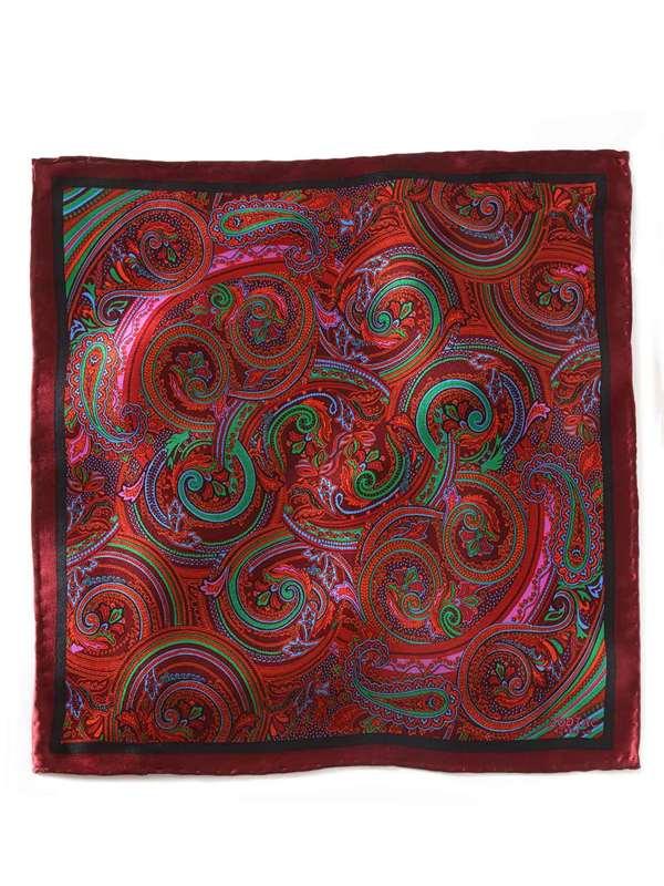 Maroon/ Red Paisley Silk Pocket Square
