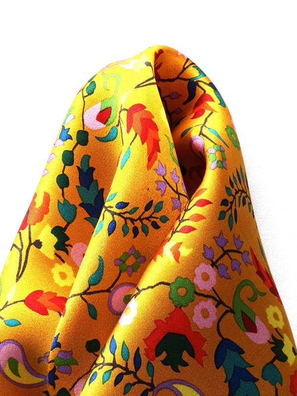Yellow Paisley Silk Pocket Square