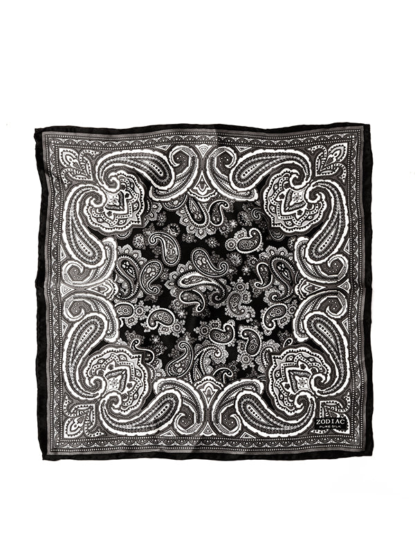Black Paisley Silk Pocket Square